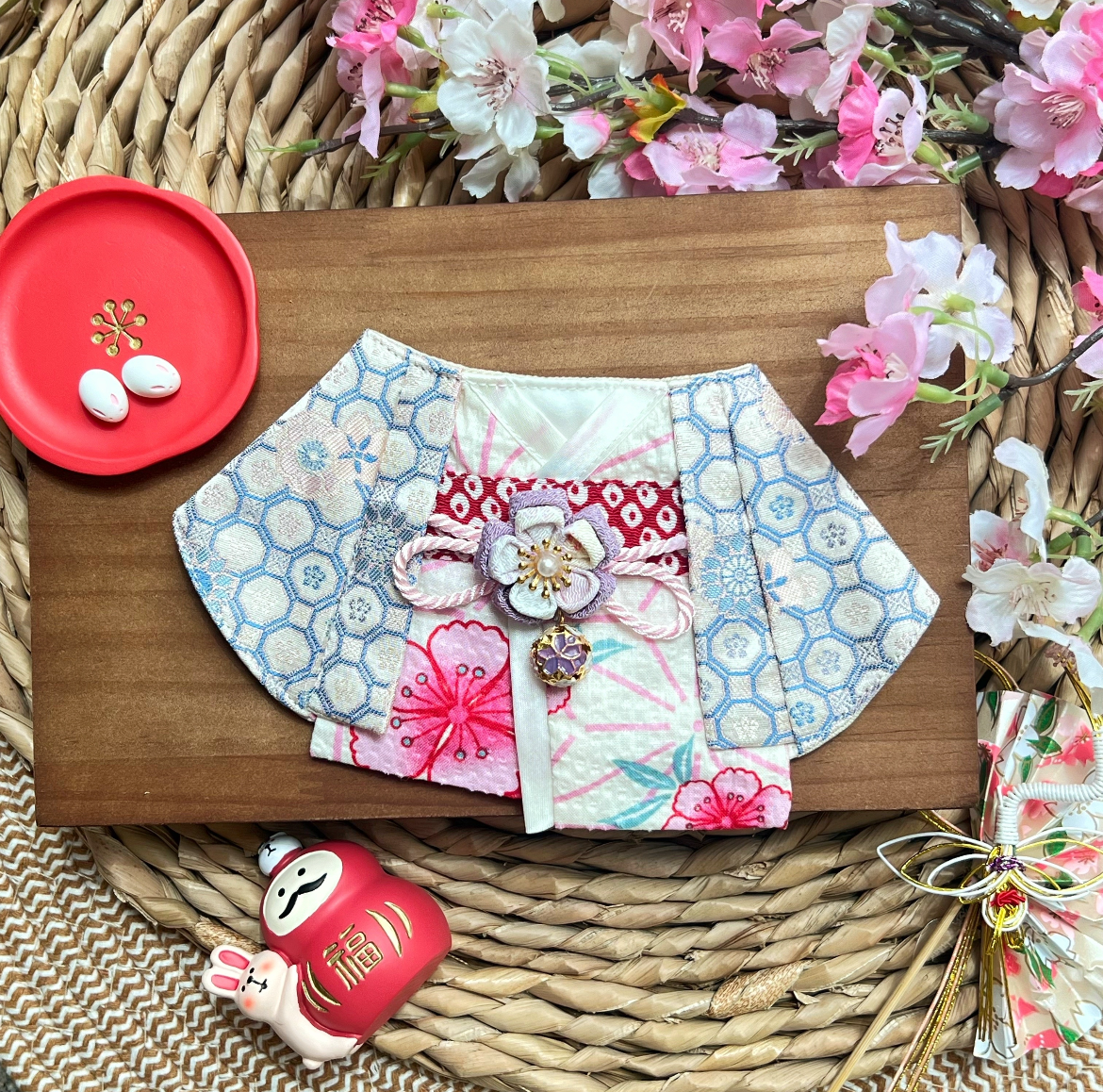 Japan Elegant Kimono with Cherry Blossom Scaft 日本優雅縐布紫櫻花圍巾