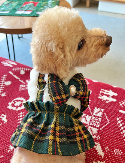 GDC0507 復古格胸背帶（白毛毛）不連拖繩