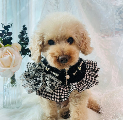 GDC0933 優雅千鳥格小香風圍巾（黑色）