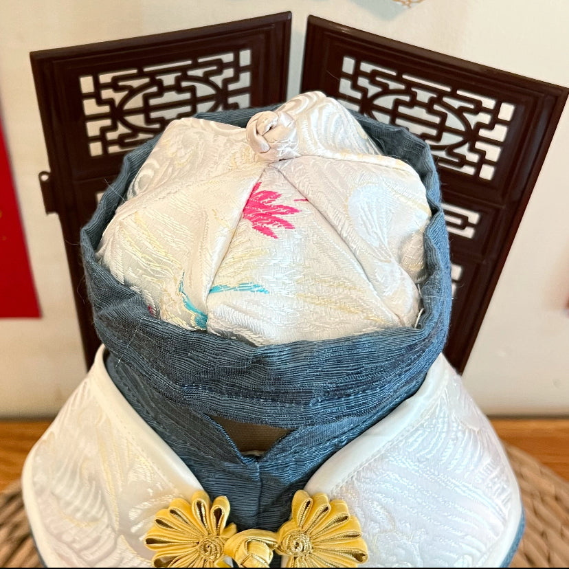 GDC0761 雲中鶴唐裝帽（杏金配深藍色）