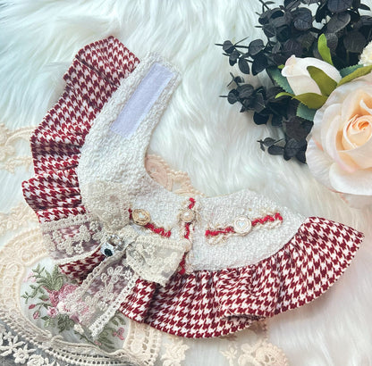 GDC0934 優雅千鳥格小香風圍巾（酒紅色）