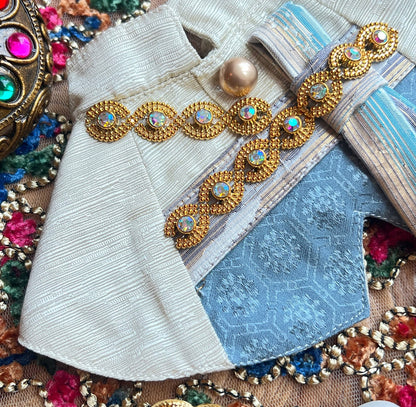 Kun Luo Men's Thai Scarf (Light Gold + Aqua Blue) Kun Luo男泰服圍巾 (淺金+水藍色）