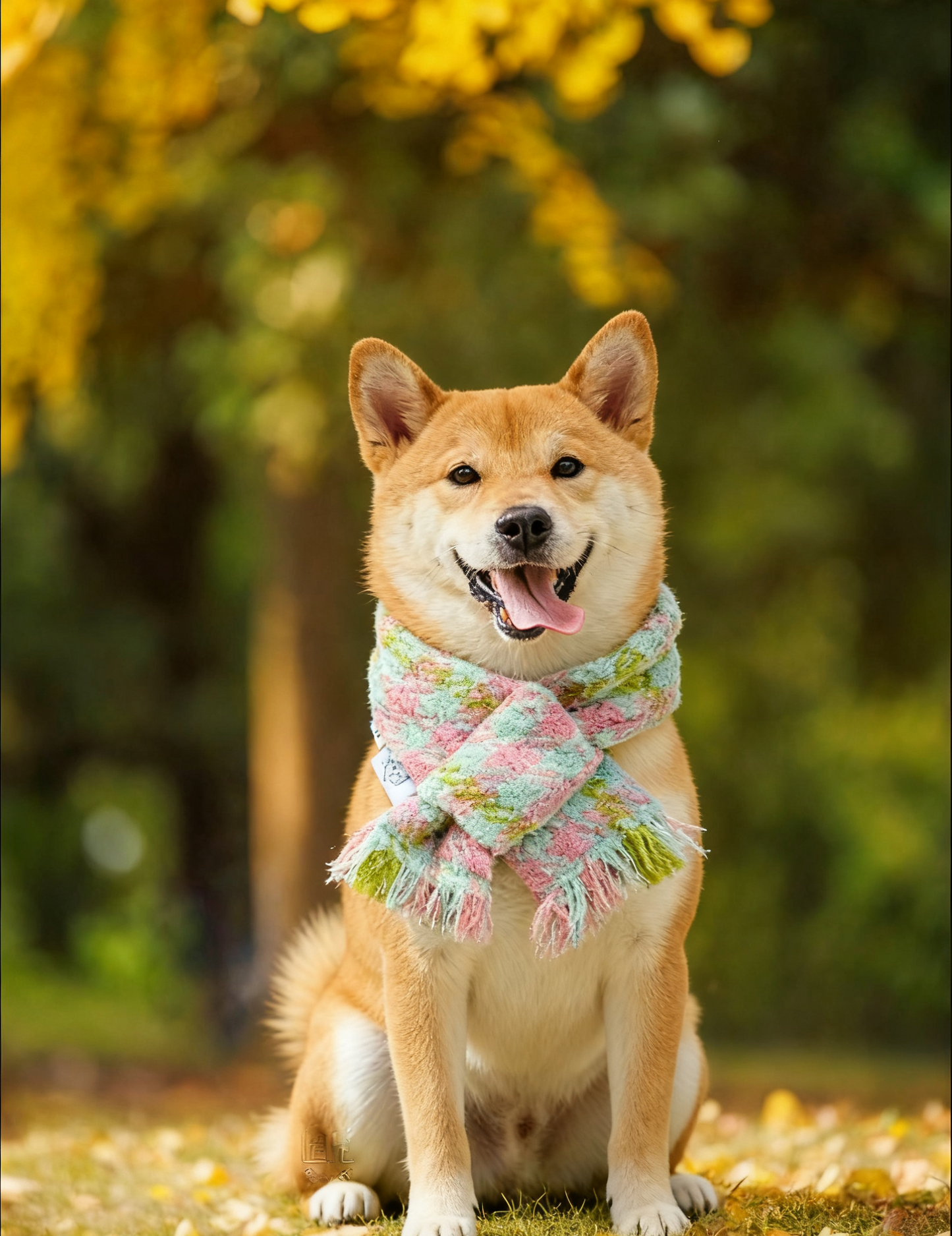 Pink and Grass Green Houndstooth Scarf 撞色粉拼草綠千鳥格頸巾