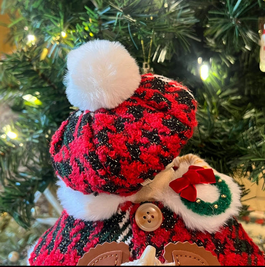 GDC0746 聖誕毛毛畫家帽（紅黑色）