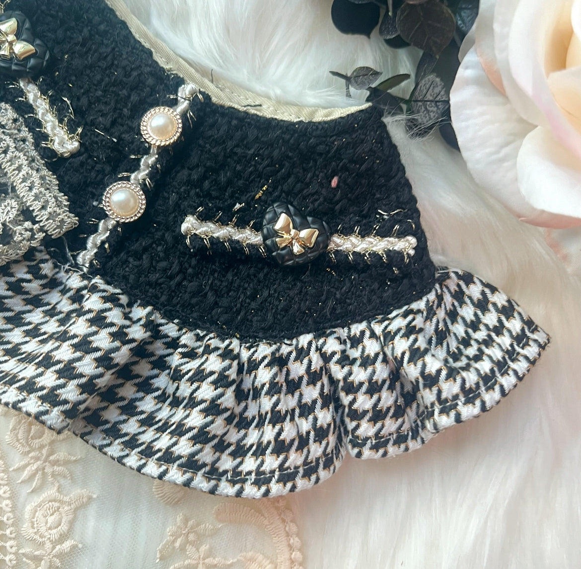 GDC0933 優雅千鳥格小香風圍巾（黑色）