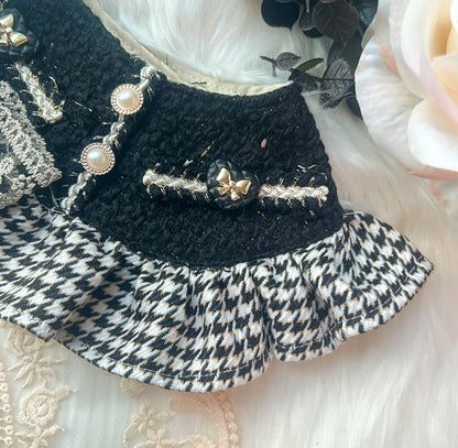 GDC0933 優雅千鳥格小香風圍巾（黑色）