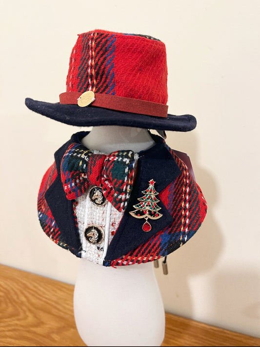 Red Plaid Gentleman Pet Hat product image 2 | GutsDogCom