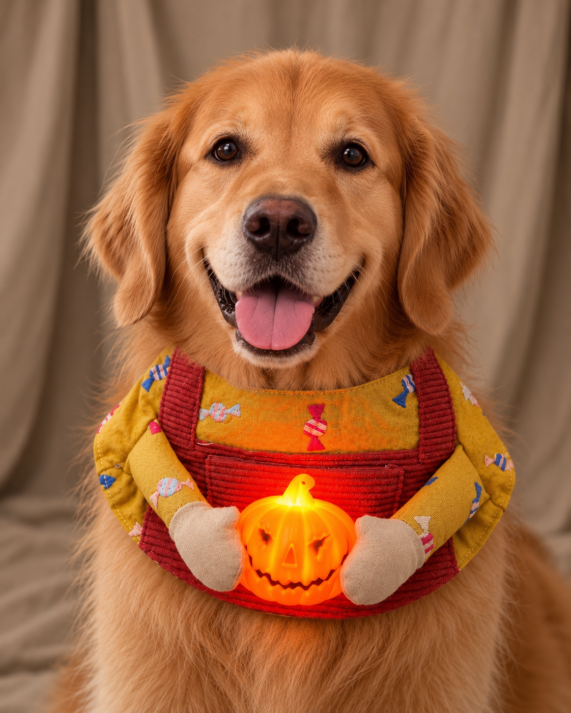 Candy Clown Pet Scarf with Pumpkin - Turmeric Brick Red