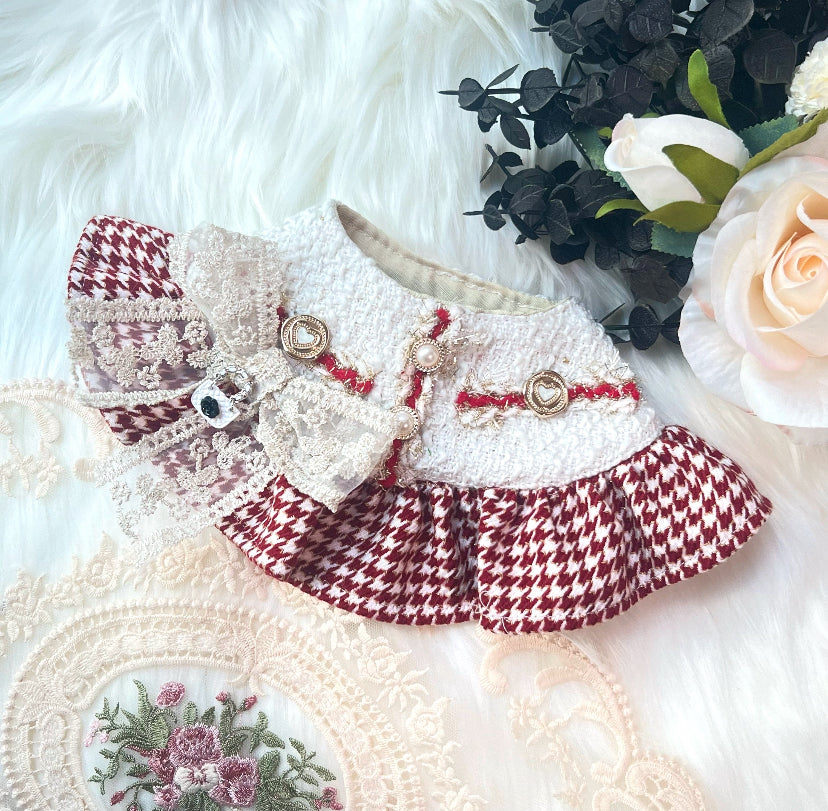 GDC0934 優雅千鳥格小香風圍巾（酒紅色）