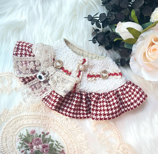 GDC0934 優雅千鳥格小香風圍巾（酒紅色）