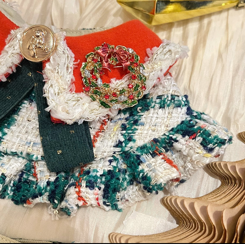 Tweed Green Wilderness Christmas Lady Scarf 粗毛綠野聖誕女裝