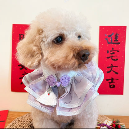 GDC0758 水墨中式披紗（紫配白銀邊）