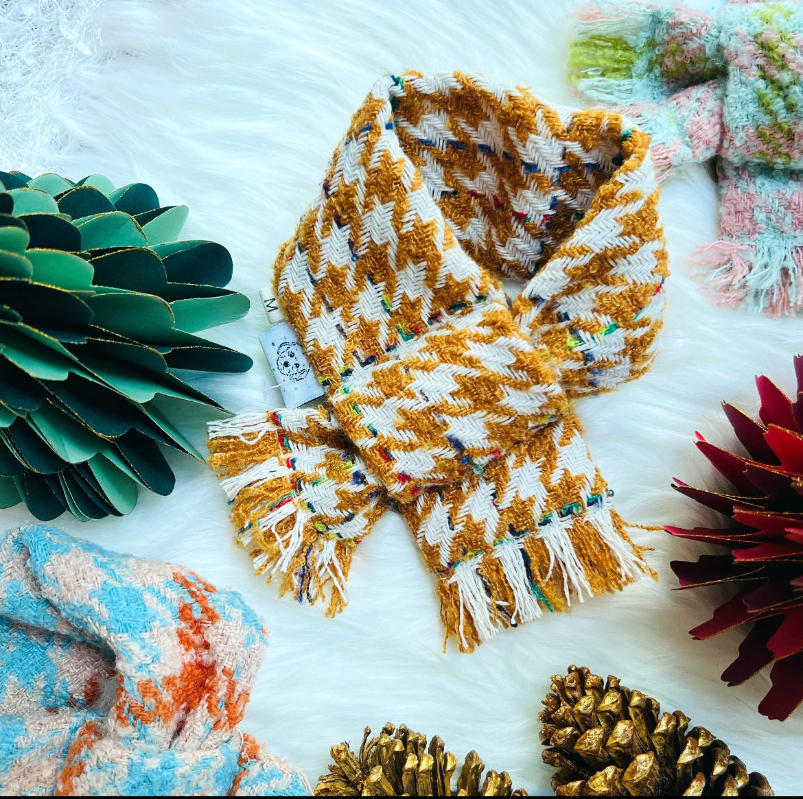 Ginger Yellow Houndstooth Scarf 薑黃色千鳥格頸巾