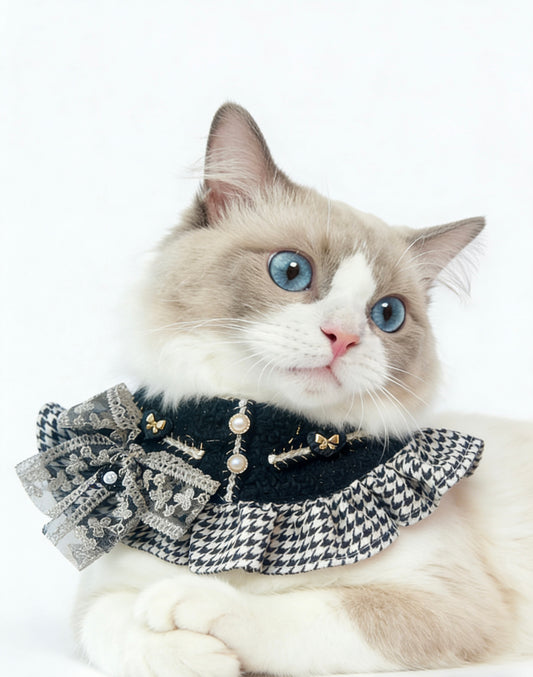 Elegant Black Houndstooth Tweed Pet Scarf product image 2 | GutsDogCom