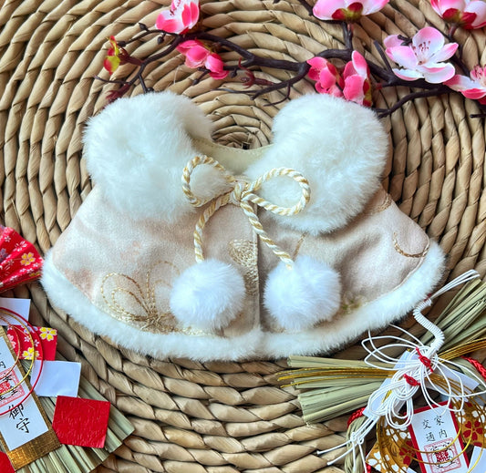 Golden Thread Flower Love Fur Shawl (Apricot) 金線花之戀毛毛披肩（杏色）