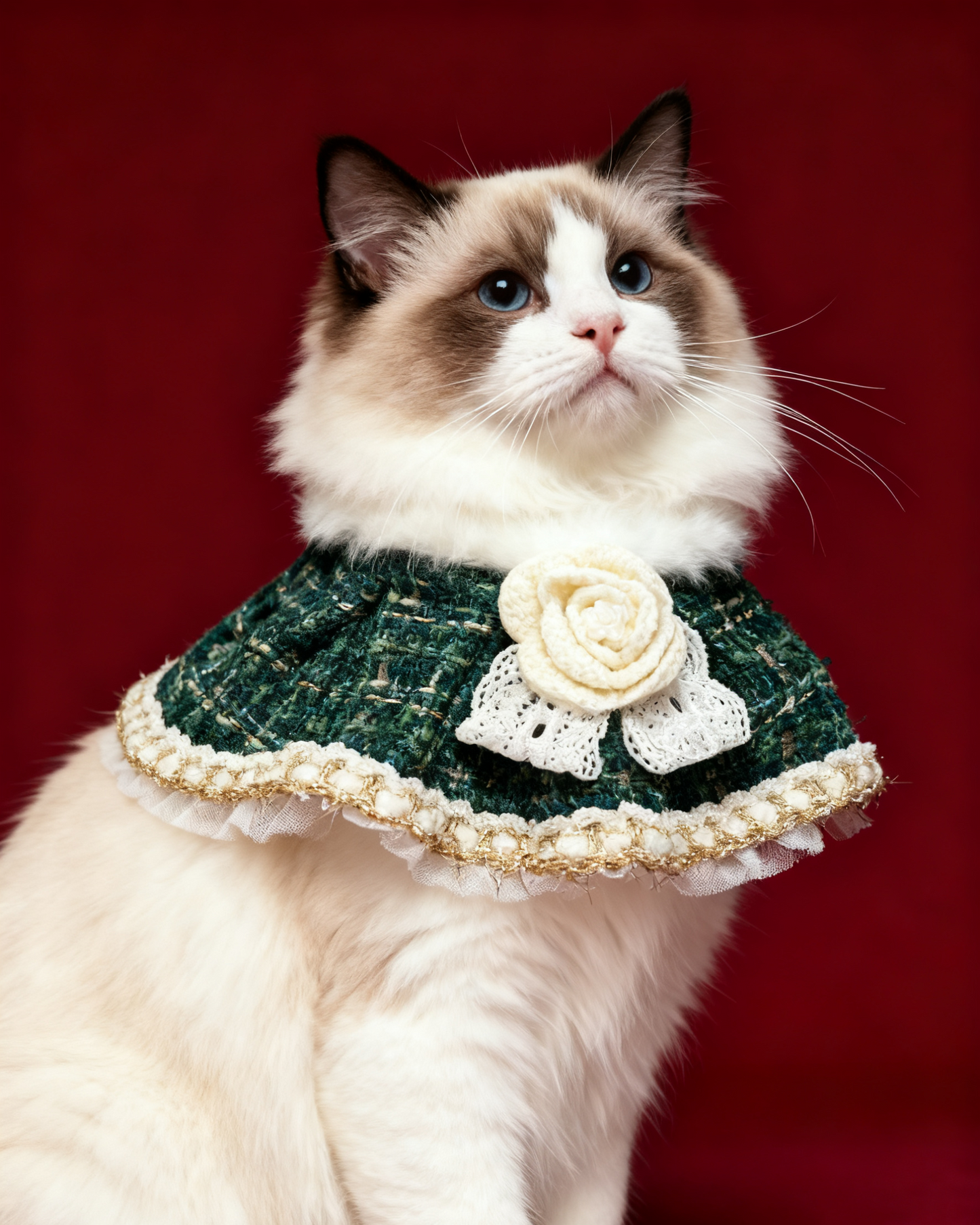 Elegant Lady with White Camellia（Emerald Green) 貴婦小香風毛毛圍巾（翠綠色）