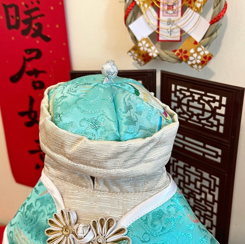 GDC0760 雲中鶴唐裝帽（湖綠配淺金色）