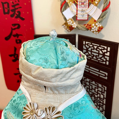 GDC0760 雲中鶴唐裝帽（湖綠配淺金色）