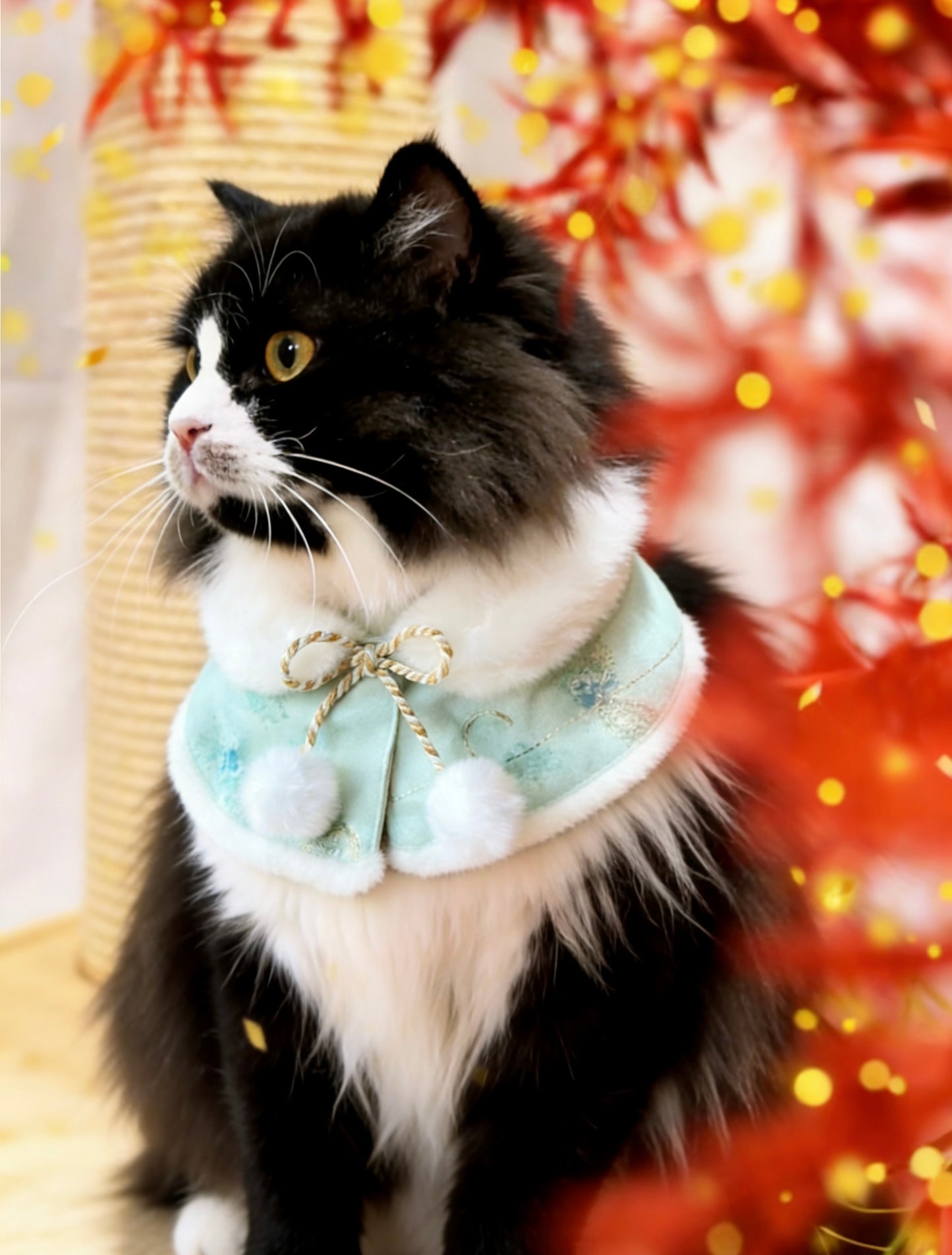 Golden Thread Flower Love Fur Shawl(Mint-Green) 金線花之戀毛毛披肩（薄荷綠）