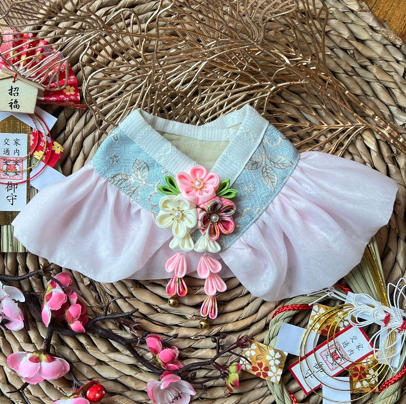 GDC0768 金線韓服紗紗圍巾（淺藍配淺粉紅紗）