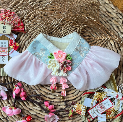 GDC0768 金線韓服紗紗圍巾（淺藍配淺粉紅紗）