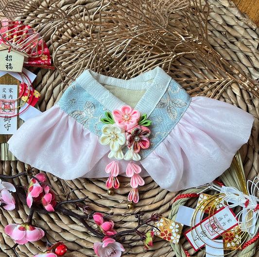 GDC0768 金線韓服紗紗圍巾（淺藍配淺粉紅紗）