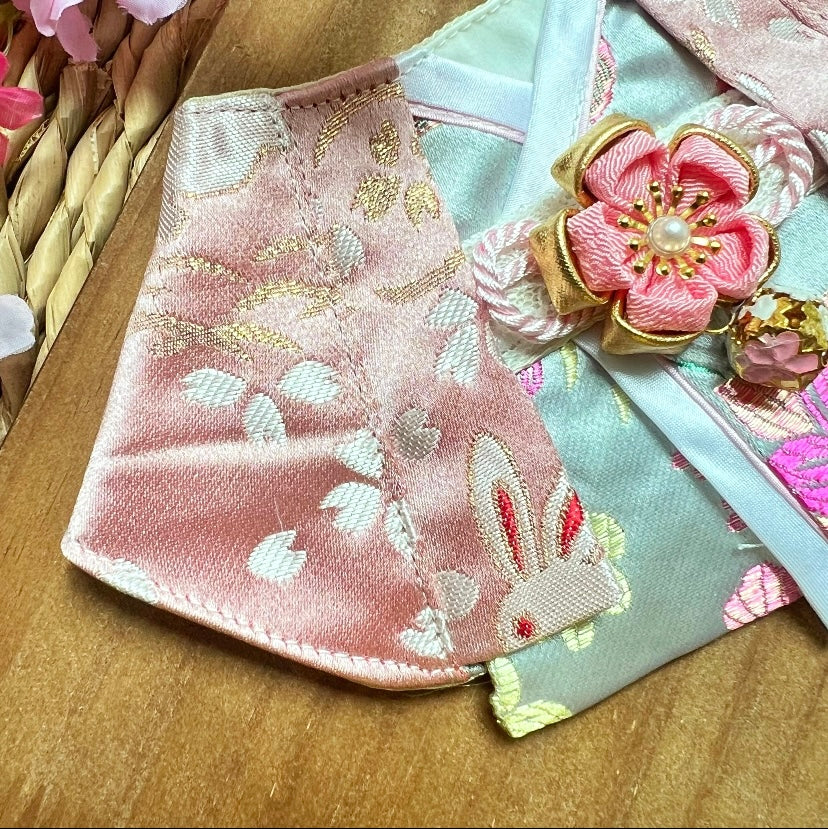 Sakura with Jade Rabbit Kimono Scarf 祭典月兔伴櫻花和服圍巾