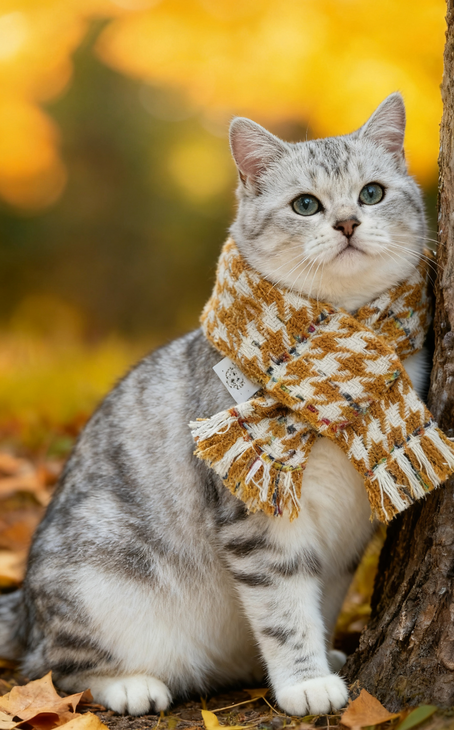 Ginger Yellow Houndstooth Scarf 薑黃色千鳥格頸巾