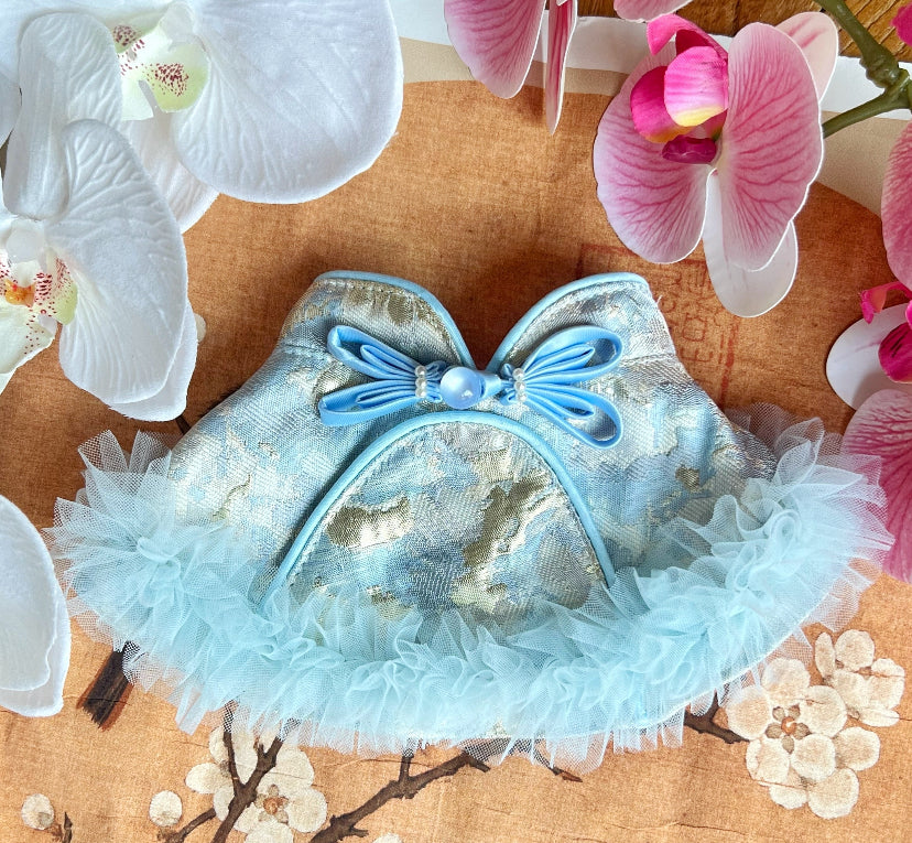 Chinese Light Yarn Bubble Cheongsam Scarf (Blue) 中式輕紗泡泡旗袍圍巾（藍色）