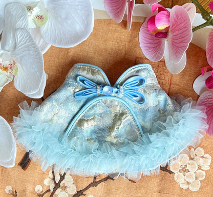 Chinese Light Yarn Bubble Cheongsam Scarf (Blue) 中式輕紗泡泡旗袍圍巾（藍色）