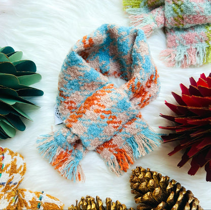 Sky Blue and Orange Houndstooth Scarf 撞色天藍拼橙千鳥格頸巾