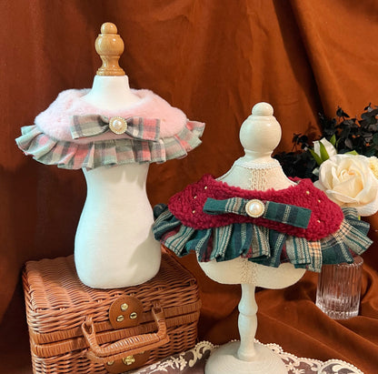 Lady Red and Green Checked Fuzzy Cape 貴婦酒紅毛披肩圍巾（綠格）