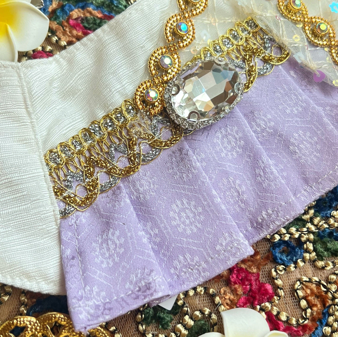 Kun Shi Women's Thai Scarf (Pink + Gold & Purple) Kun Shi女泰服圍巾  (粉紅+金紫)
