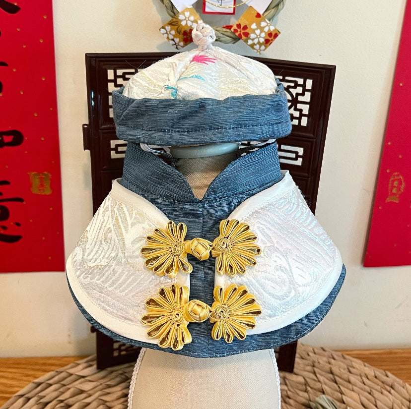 GDC0761 雲中鶴唐裝帽（杏金配深藍色）