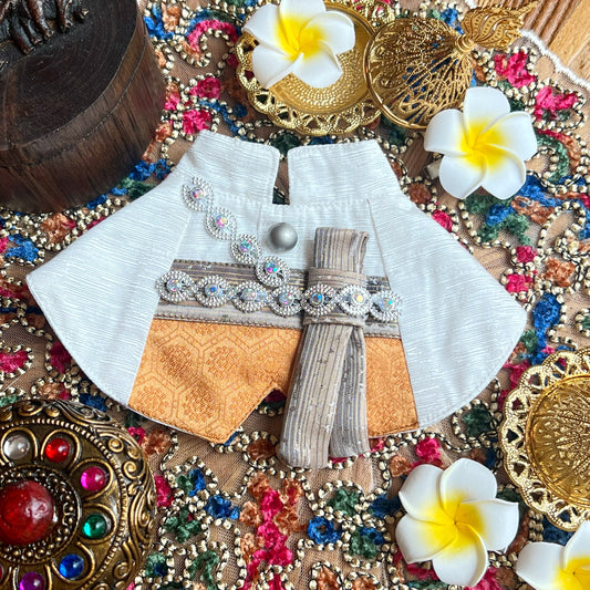 Kun Luo Men's Thai Scarf (White+Golden) Kun Luo男泰服圍巾 (白+黃金色）