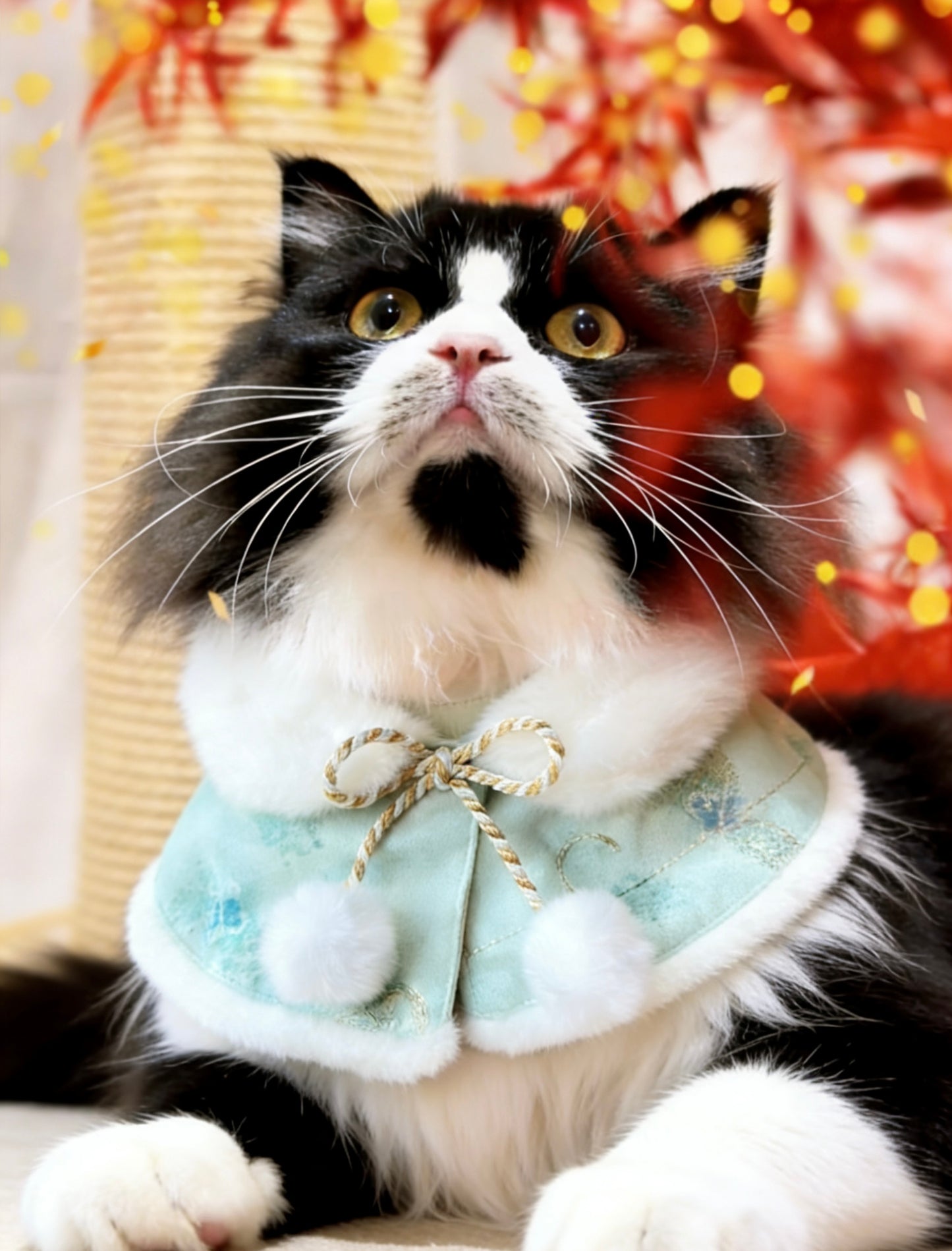 Golden Thread Flower Love Fur Shawl(Mint-Green) 金線花之戀毛毛披肩（薄荷綠）