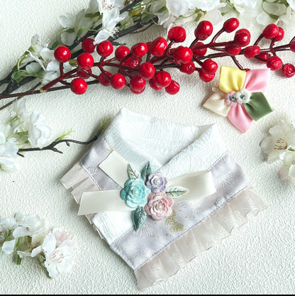 Floral Embroidery Scarf（Light purple with pink chiffon）刺繡花韓服領巾（淺紫配粉紅紗）