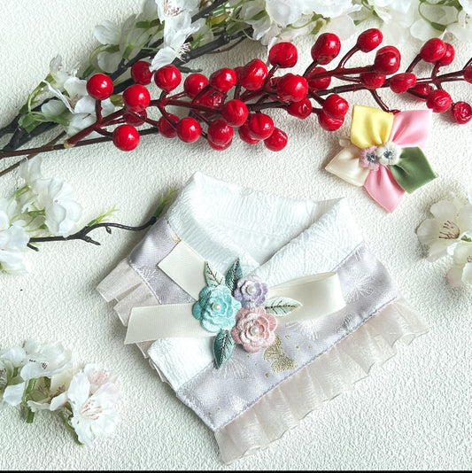 Floral Embroidery Scarf（Light purple with pink chiffon）刺繡花韓服領巾（淺紫配粉紅紗）