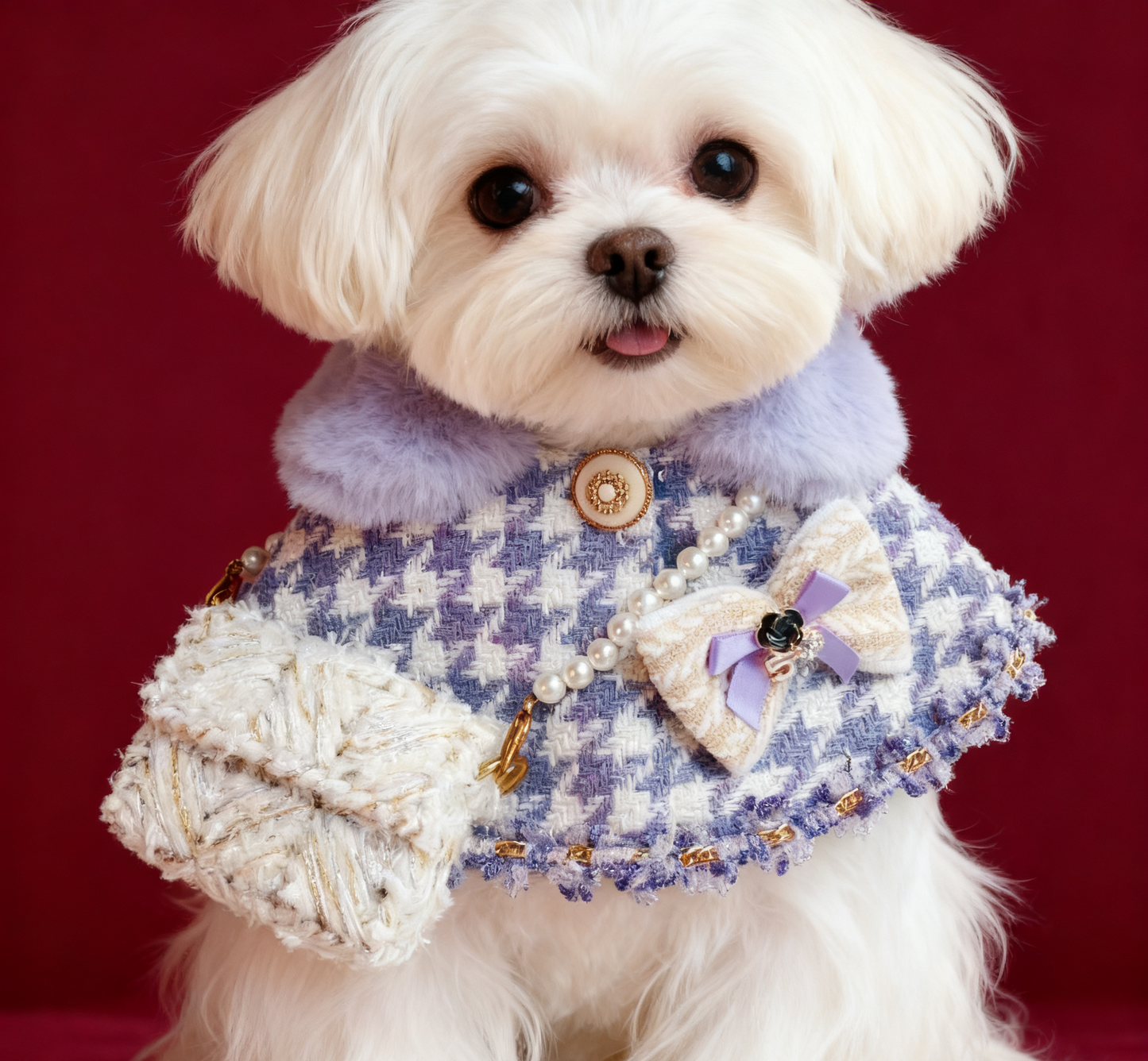 Purple Beauty Fuzzy Cape（With Crochet Bag) 紫蝶夫人毛毛披肩圍巾（配包包）