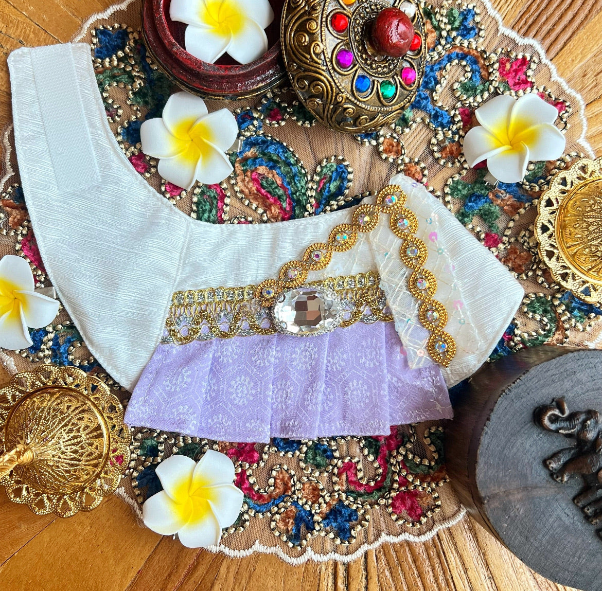 Kun Shi Women's Thai Scarf (Pink + Gold & Purple) Kun Shi女泰服圍巾  (粉紅+金紫)
