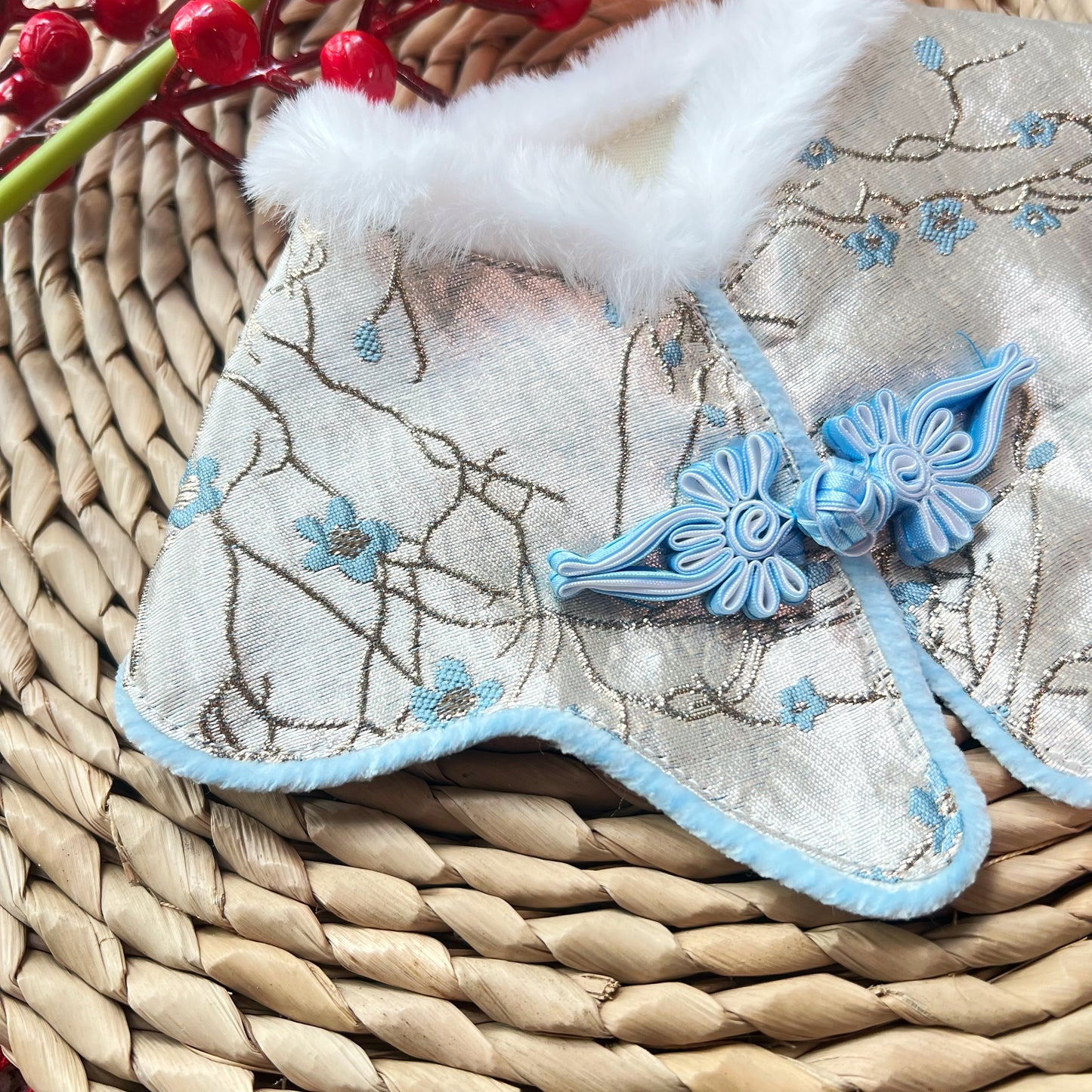 Sky Blue Plum Blossom Qipao 中式天藍色梅花披肩