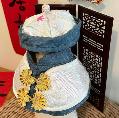 GDC0761 雲中鶴唐裝帽（杏金配深藍色）