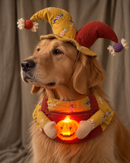 Candy Clown Pet Scarf with Pumpkin - Turmeric Brick Red