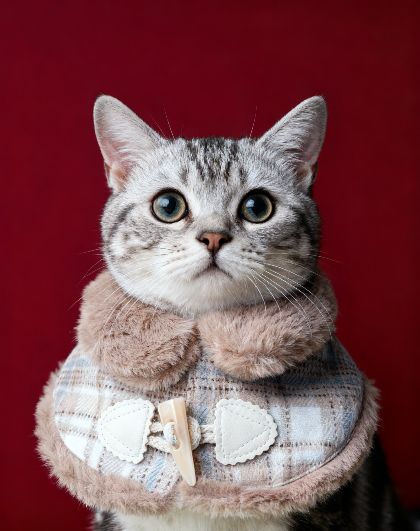 Khaki Plaid with Horn Button
 秋冬卡其格仔牛角扣披肩