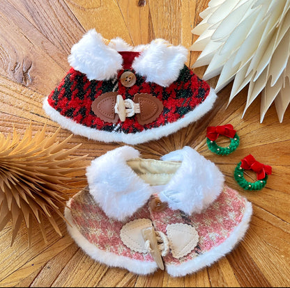 GDC0744 聖誕花圈毛毛披肩（紅黑色）