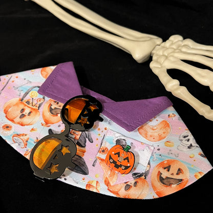 Sparkly Halloween Pumpkin Pet Scarf with Black Pumpkin Glasses