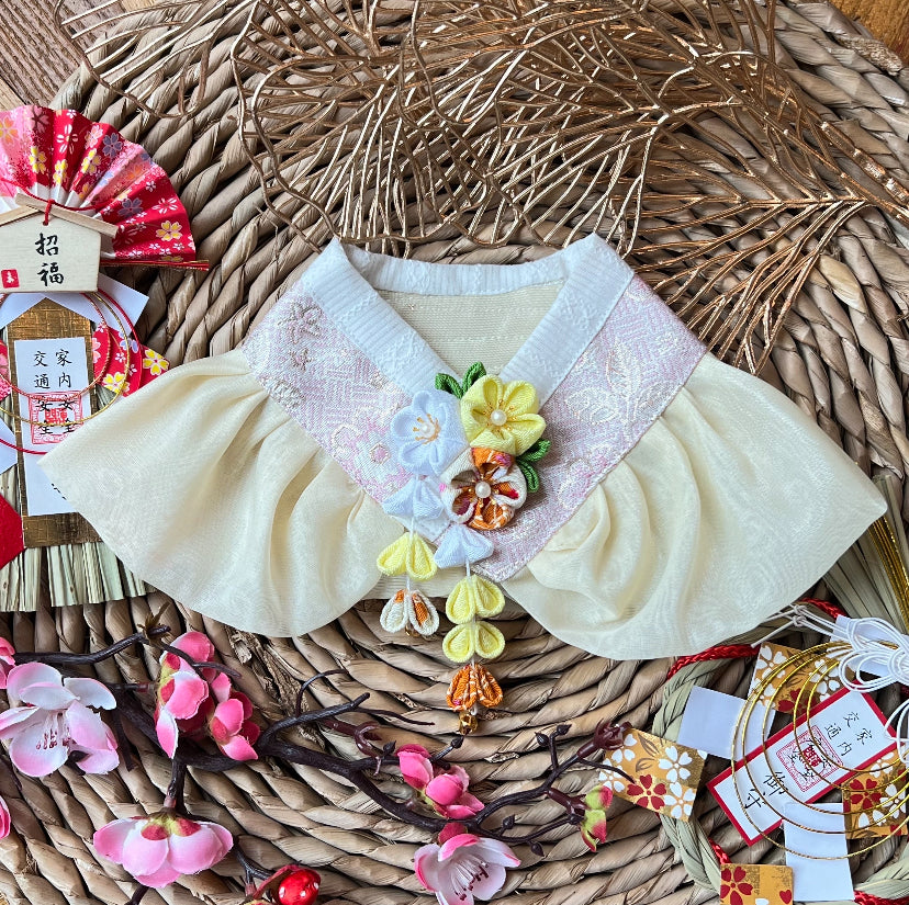 GDC0767 金線韓服紗紗圍巾（粉紅配淺黃紗）