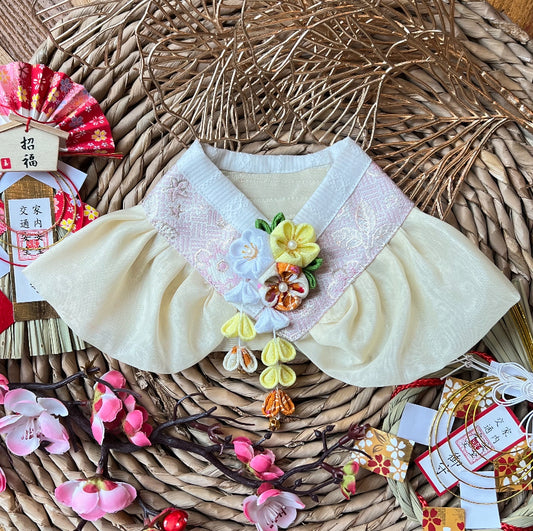 GDC0767 金線韓服紗紗圍巾（粉紅配淺黃紗）