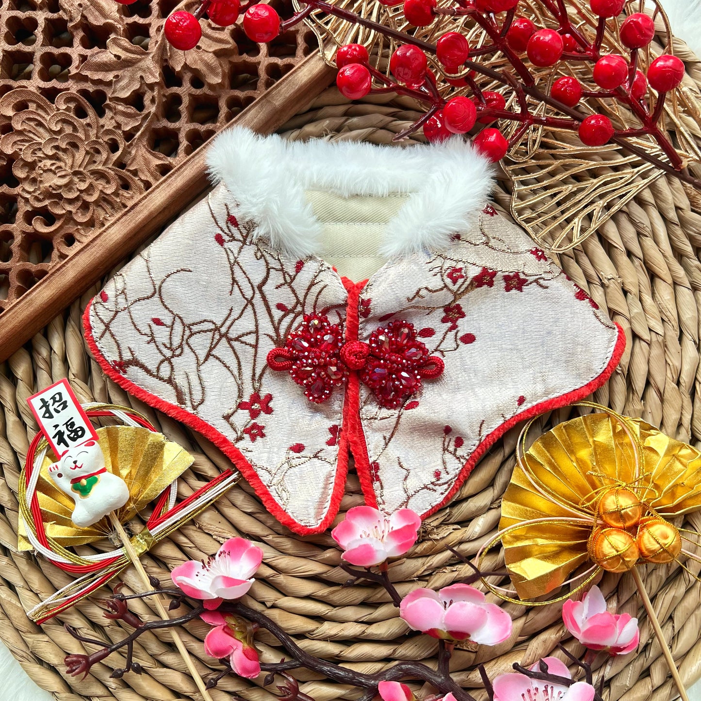 Red Plum Blossom Qipao 中式酒紅色梅花披肩