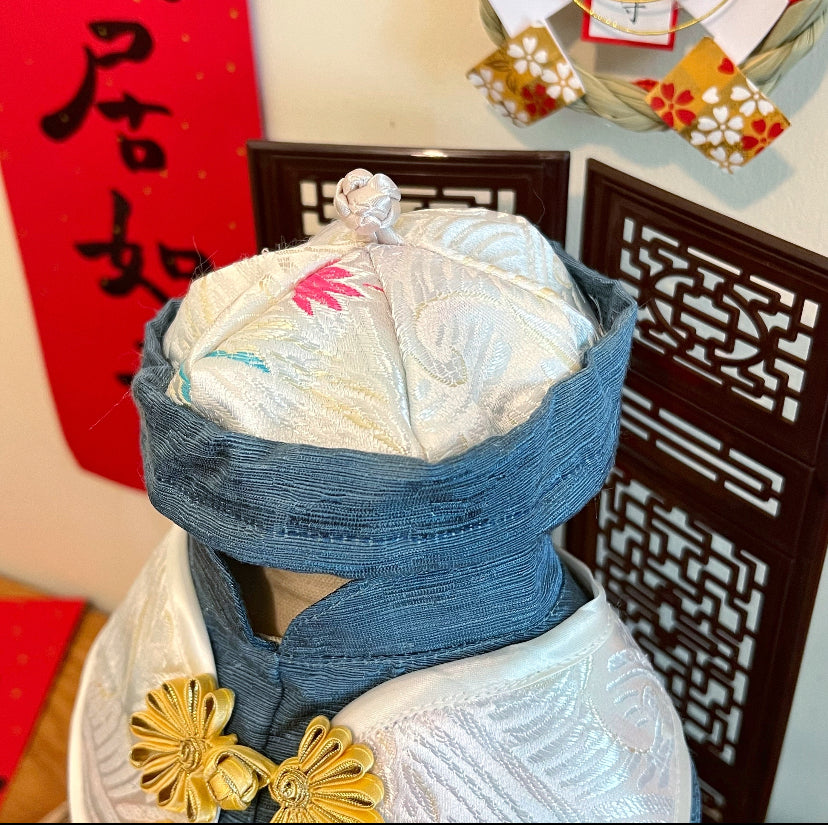 GDC0761 雲中鶴唐裝帽（杏金配深藍色）